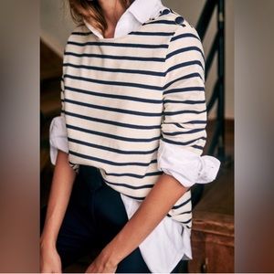 Sézane Colette Marinière Stripe Cotton Long Sleeve T-Shirt Top